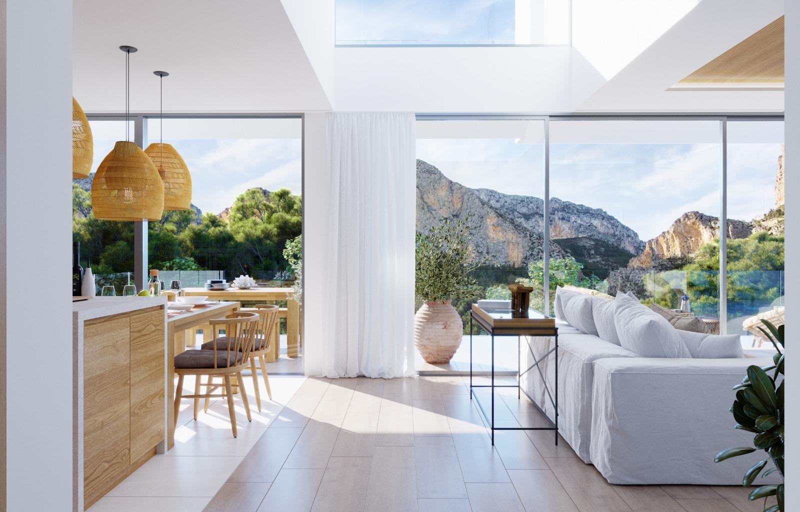 Nieuwbouwpromotie van 6 luxe villa's in Polop met uitzicht op de zee en de bergen.
